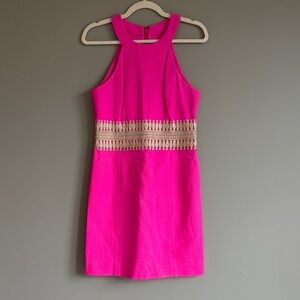 Lilly Pulitzer Hot Pink Sleeveless Dress with Gold Waist Accent